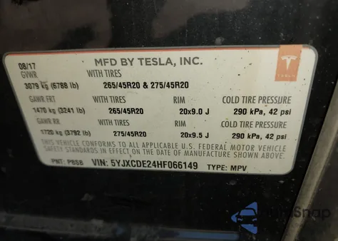 2017 Tesla Model X 100D/75D/90D из США, поврежденный, VIN 5YJXCDE24HF066149